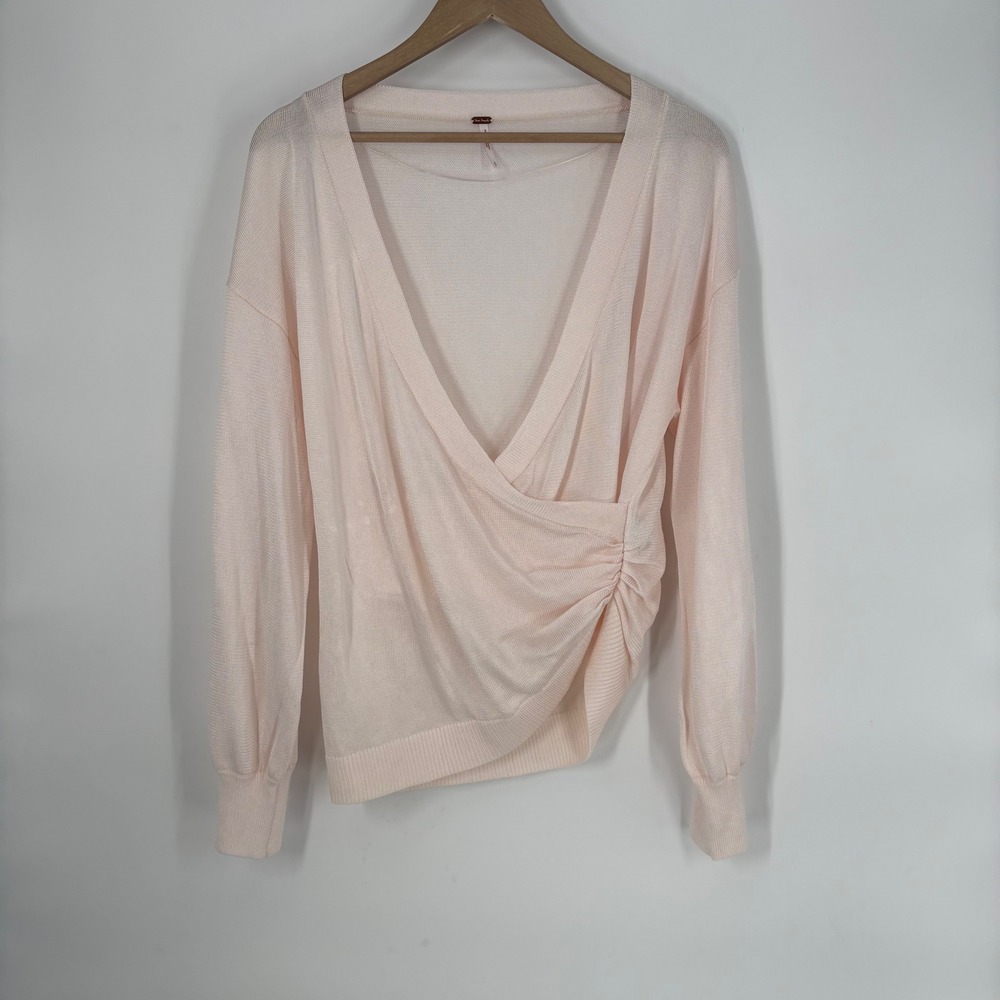 Free People Cozy‎ With You Pale Pink Wrap Sweater Size S Balletcore Soft Girl